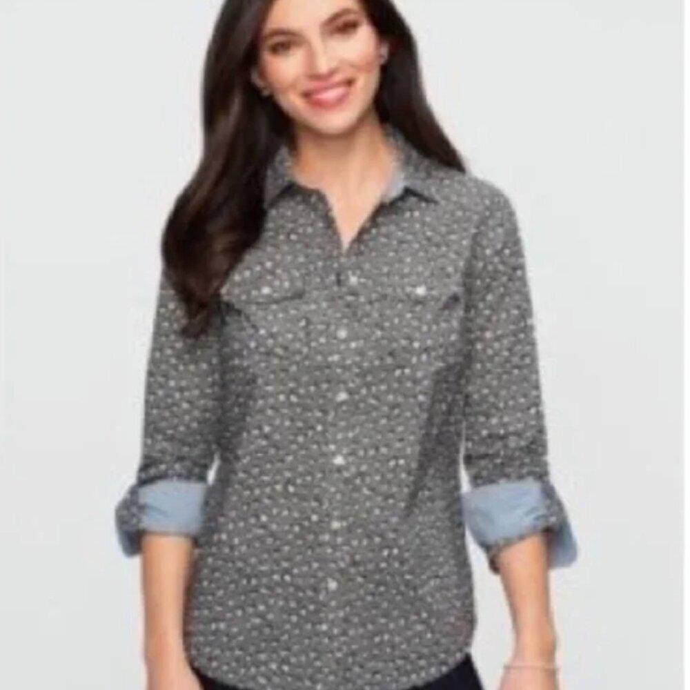 Talbots Perfect Shirt All Over Heart Print Long Sleeve Button Up Plus Size 22W